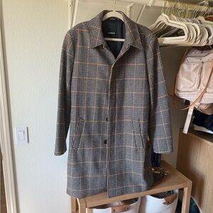 NWOT Express Men's Black and Brown Checkered Wool Coat